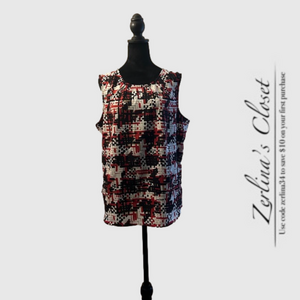 Talbots Geometric Sleeveless Shell Blouse | black, tan, red | 16 |